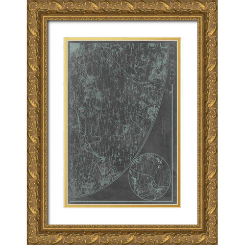 Map of Paris Grid II Gold Ornate Wood Framed Art Print with Double Matting by Vision Studio