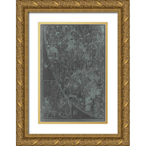 Map of Paris Grid IV Gold Ornate Wood Framed Art Print with Double Matting by Vision Studio