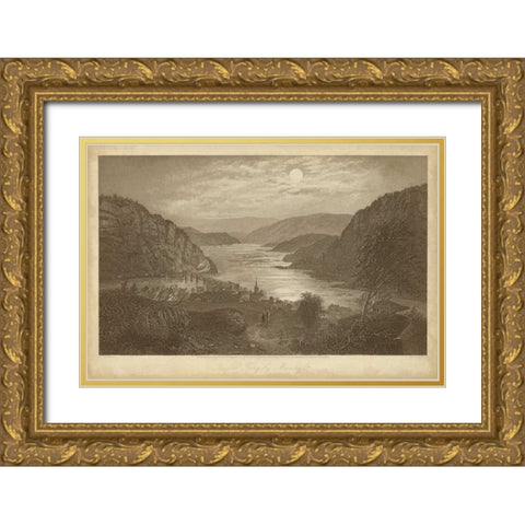 Harpers Ferry by Moonlight Gold Ornate Wood Framed Art Print with Double Matting by R. Hinshelwood