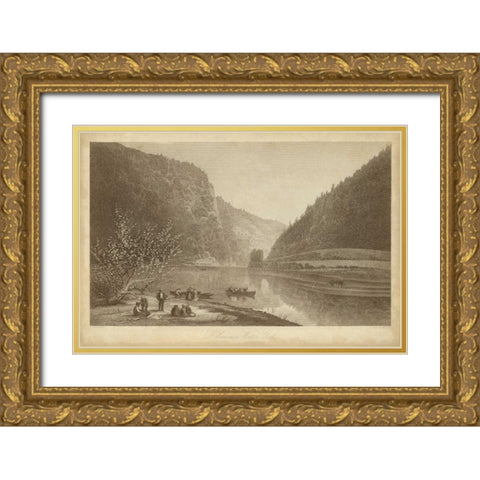 Delaware Water Gap Gold Ornate Wood Framed Art Print with Double Matting by R. Hinshelwood
