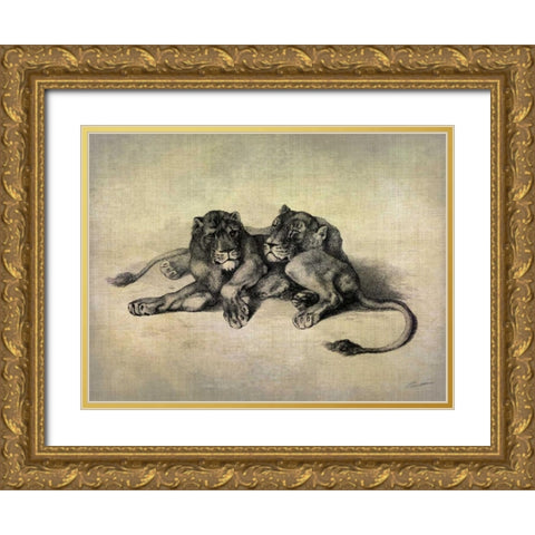 Big Cats III Gold Ornate Wood Framed Art Print with Double Matting by Butler, John