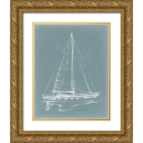 Yacht Sketches II Gold Ornate Wood Framed Art Print with Double Matting by Harper, Ethan