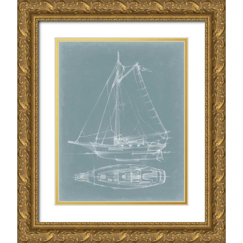 Yacht Sketches IV Gold Ornate Wood Framed Art Print with Double Matting by Harper, Ethan