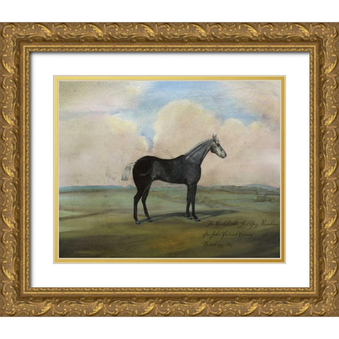 The Kicker- A Steel Grey Racehorse Gold Ornate Wood Framed Art Print with Double Matting by McCavitt, Naomi