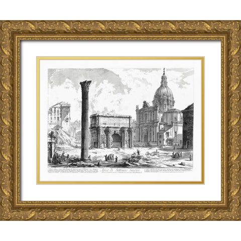 Arco de Settimo Severo Gold Ornate Wood Framed Art Print with Double Matting by Piranesi