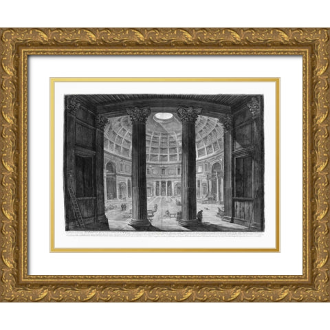 Veduta interna del Pantheon Gold Ornate Wood Framed Art Print with Double Matting by Piranesi
