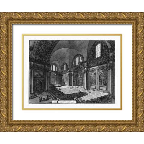 Veduta interna della Chiesa della Madonna Gold Ornate Wood Framed Art Print with Double Matting by Piranesi