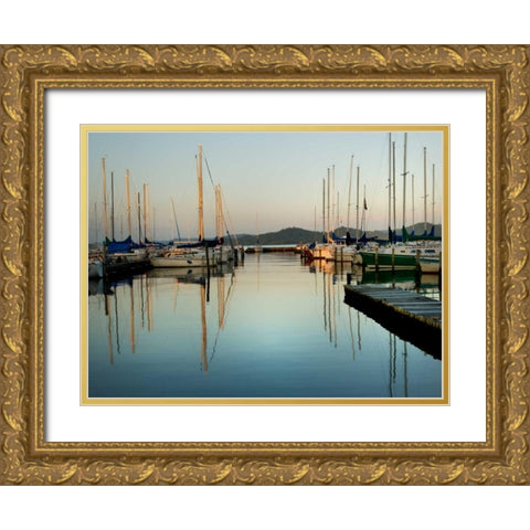 Marina Sundown II Gold Ornate Wood Framed Art Print with Double Matting by Head, Danny