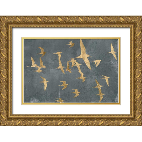 Silhouettes in Flight IV Gold Ornate Wood Framed Art Print with Double Matting by Goldberger, Jennifer