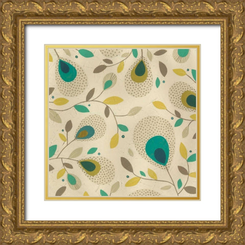 Peacock Blooms II Gold Ornate Wood Framed Art Print with Double Matting by Vess, June Erica