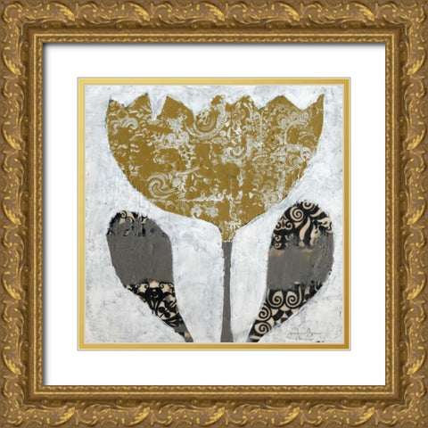 Folk Flowers I Gold Ornate Wood Framed Art Print with Double Matting by Goldberger, Jennifer