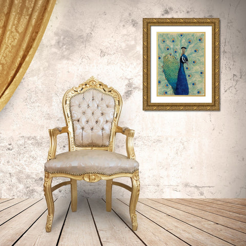 Blue Peacock I Gold Ornate Wood Framed Art Print with Double Matting by OToole, Tim