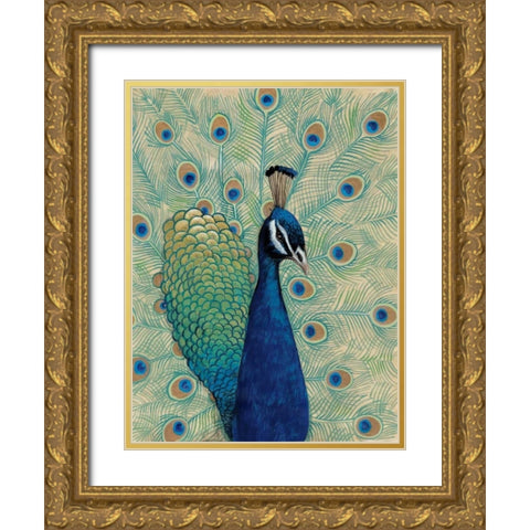 Blue Peacock I Gold Ornate Wood Framed Art Print with Double Matting by OToole, Tim