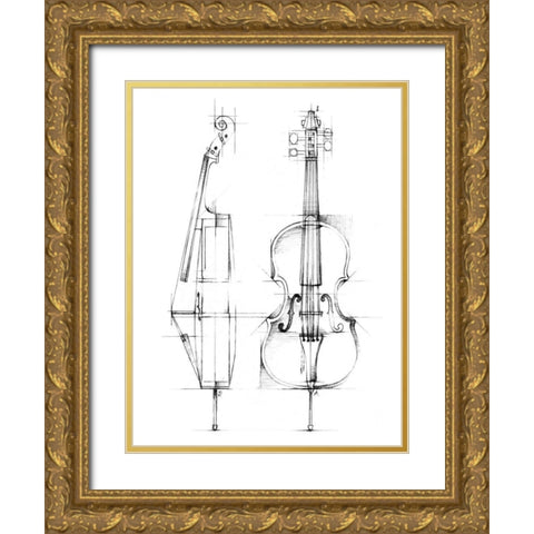 Cello Sketch Gold Ornate Wood Framed Art Print with Double Matting by Harper, Ethan