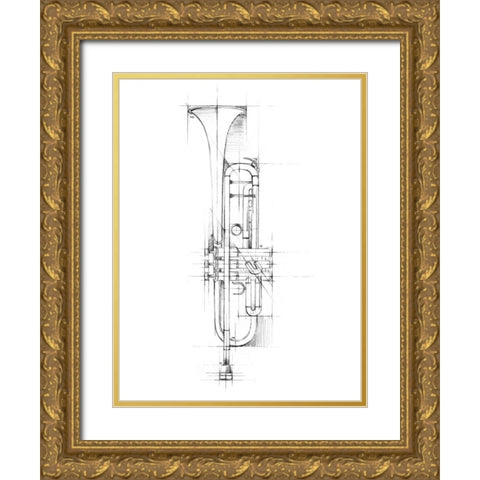 Trumpet Sketch Gold Ornate Wood Framed Art Print with Double Matting by Harper, Ethan