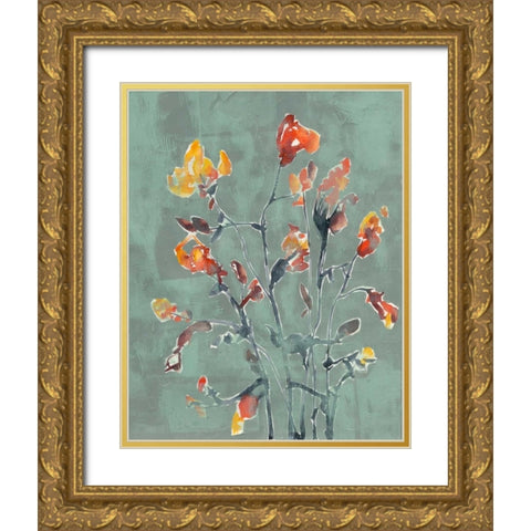 Wildflower Watercolors I Gold Ornate Wood Framed Art Print with Double Matting by Goldberger, Jennifer