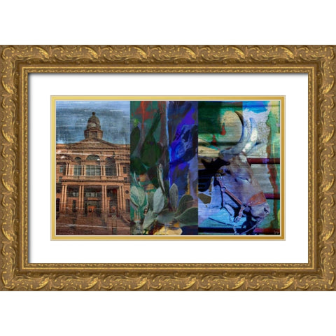 Texas Steer Collage Gold Ornate Wood Framed Art Print with Double Matting by Jasper, Sisa