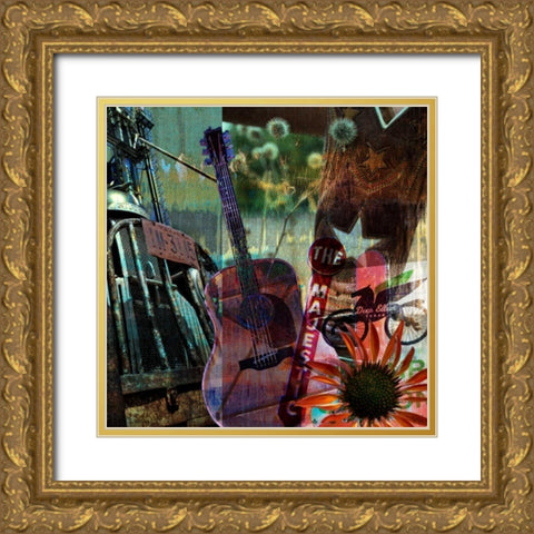 Guitar Collage Gold Ornate Wood Framed Art Print with Double Matting by Jasper, Sisa