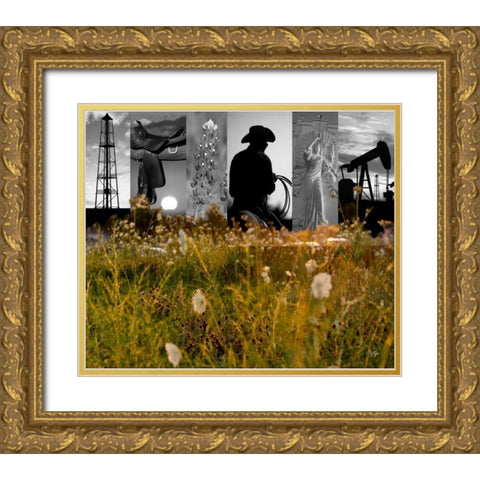 Western Collage Gold Ornate Wood Framed Art Print with Double Matting by Jasper, Sisa