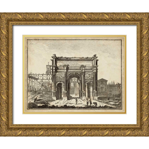Roman Antiquities III Gold Ornate Wood Framed Art Print with Double Matting by Unknown