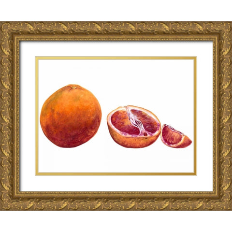 Watercolor Blood Orange Gold Ornate Wood Framed Art Print with Double Matting by Willett, Michael