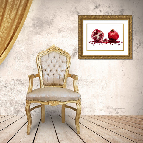 Watercolor Pomegranate Gold Ornate Wood Framed Art Print with Double Matting by Willett, Michael