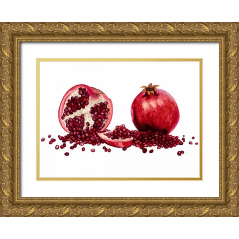 Watercolor Pomegranate Gold Ornate Wood Framed Art Print with Double Matting by Willett, Michael