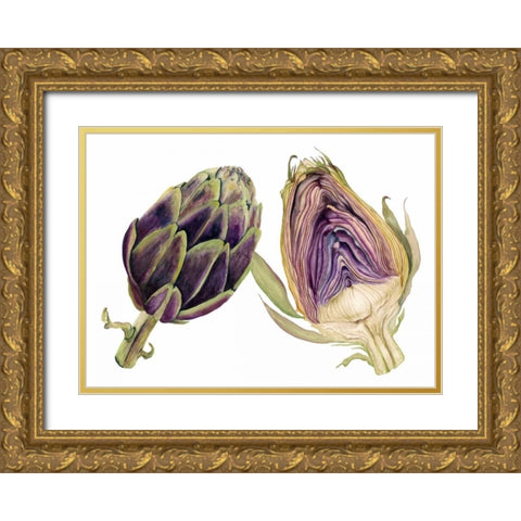Watercolor Artichoke Gold Ornate Wood Framed Art Print with Double Matting by Willett, Michael