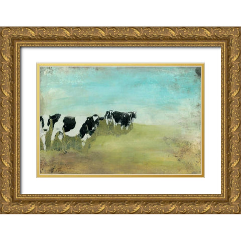 Country Drive Cows II Gold Ornate Wood Framed Art Print with Double Matting by McCavitt, Naomi