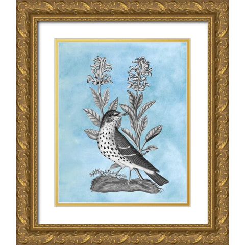 Bird on Blue I Gold Ornate Wood Framed Art Print with Double Matting by McCavitt, Naomi