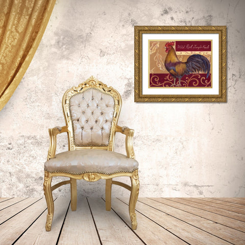 Rustic Roosters II Gold Ornate Wood Framed Art Print with Double Matting by Kasun, Theresa