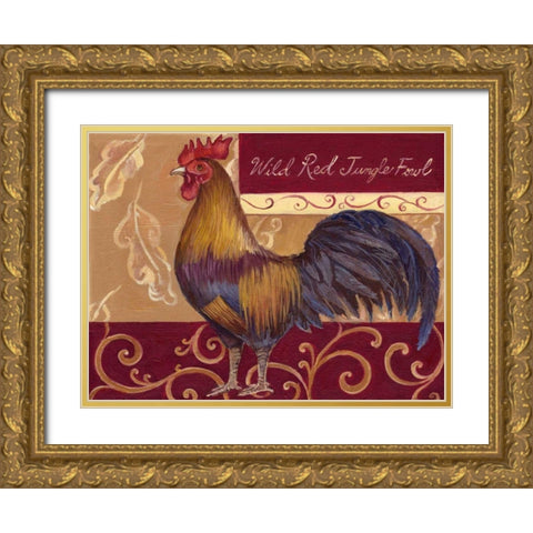 Rustic Roosters II Gold Ornate Wood Framed Art Print with Double Matting by Kasun, Theresa