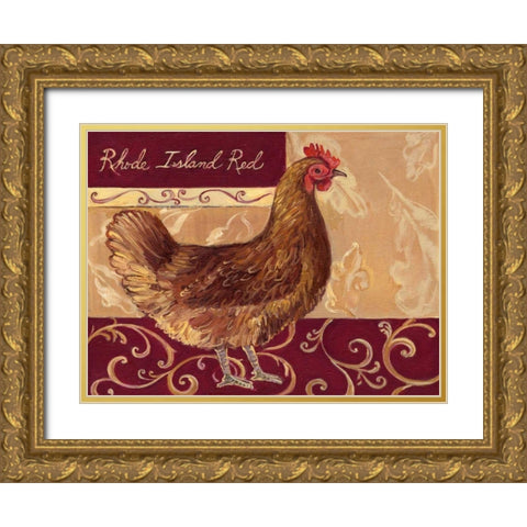 Rustic Roosters III Gold Ornate Wood Framed Art Print with Double Matting by Kasun, Theresa