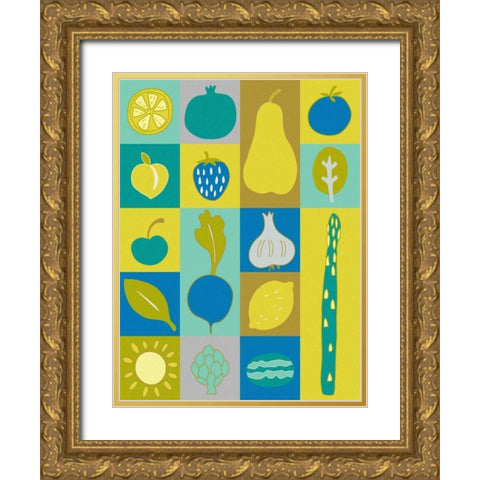 Veggie Blocks I Gold Ornate Wood Framed Art Print with Double Matting by Zarris, Chariklia