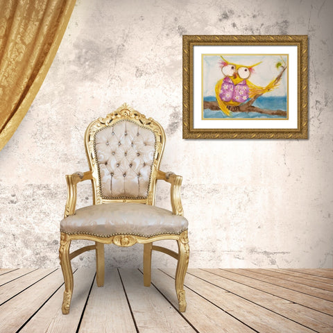 Mr. Hoo in Paradise Gold Ornate Wood Framed Art Print with Double Matting by Quin, Marabeth