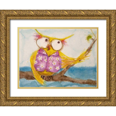 Mr. Hoo in Paradise Gold Ornate Wood Framed Art Print with Double Matting by Quin, Marabeth