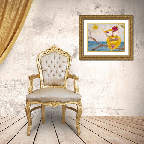 Ms. Hoo in Paradise Gold Ornate Wood Framed Art Print with Double Matting by Quin, Marabeth