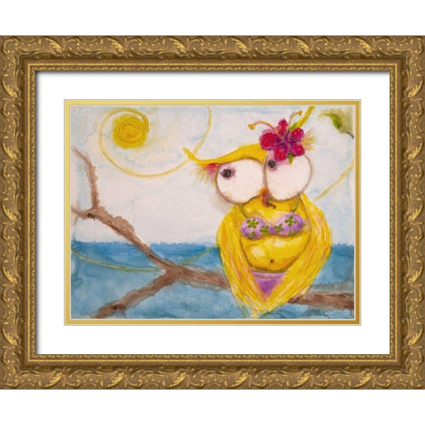 Ms. Hoo in Paradise Gold Ornate Wood Framed Art Print with Double Matting by Quin, Marabeth