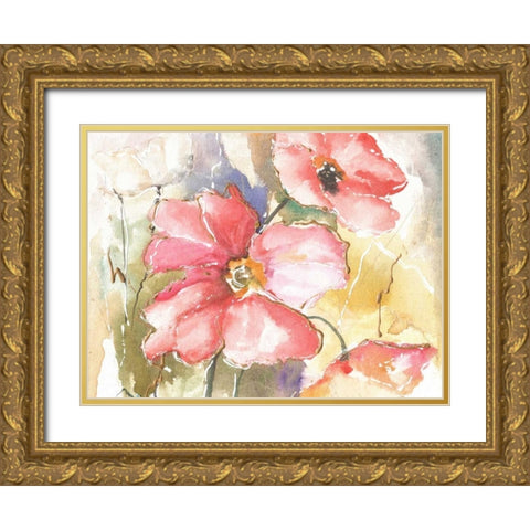 Soft Poppies I Gold Ornate Wood Framed Art Print with Double Matting by Herrera, Leticia