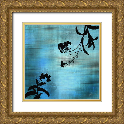 Aqua Floral I Gold Ornate Wood Framed Art Print with Double Matting by Burghardt, James