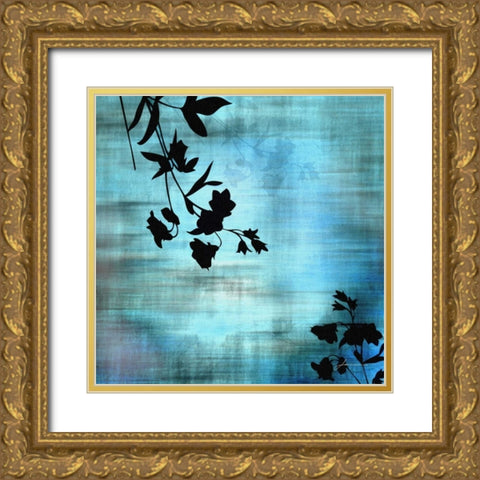 Aqua Floral II Gold Ornate Wood Framed Art Print with Double Matting by Burghardt, James