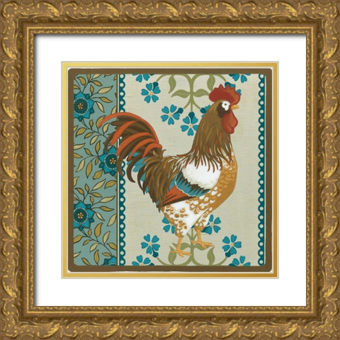 Cottage Rooster I Gold Ornate Wood Framed Art Print with Double Matting by Vess, June Erica