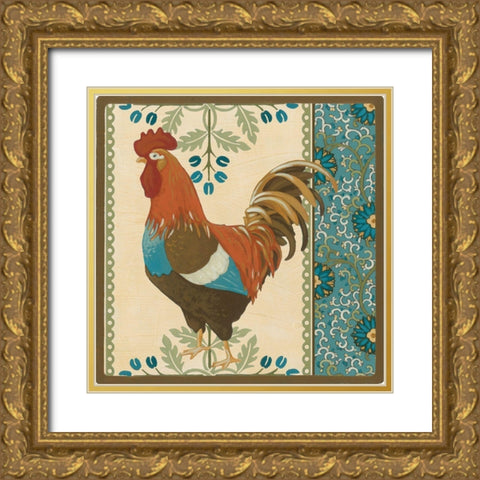 Cottage Rooster V Gold Ornate Wood Framed Art Print with Double Matting by Vess, June Erica