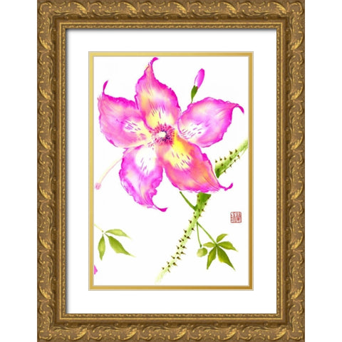 Hibiscus Flower III Gold Ornate Wood Framed Art Print with Double Matting by Rae, Nan