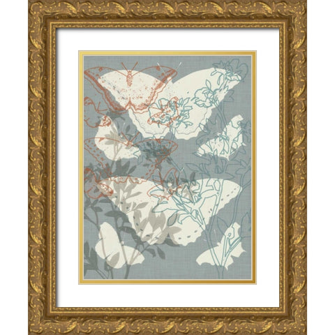 Flowers and Butterflies I Gold Ornate Wood Framed Art Print with Double Matting by Goldberger, Jennifer