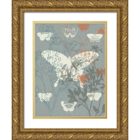 Flowers and Butterflies II Gold Ornate Wood Framed Art Print with Double Matting by Goldberger, Jennifer