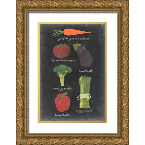 Blackboard Veggies I Gold Ornate Wood Framed Art Print with Double Matting by Vision Studio