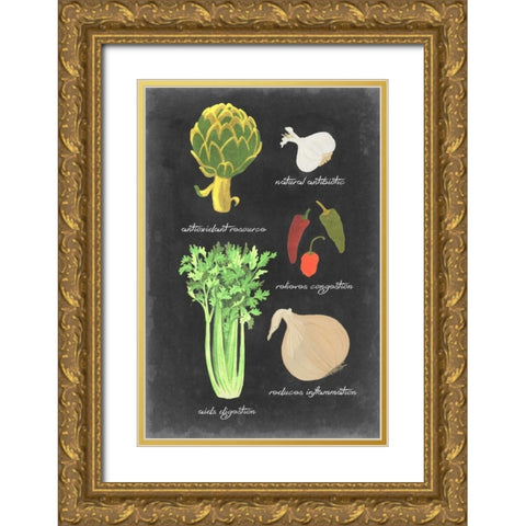 Blackboard Veggies II Gold Ornate Wood Framed Art Print with Double Matting by Vision Studio