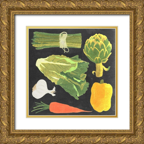 Blackboard Veggies IV Gold Ornate Wood Framed Art Print with Double Matting by Vision Studio