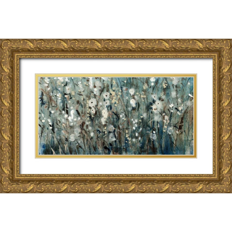 White Blooms with Navy I Gold Ornate Wood Framed Art Print with Double Matting by OToole, Tim